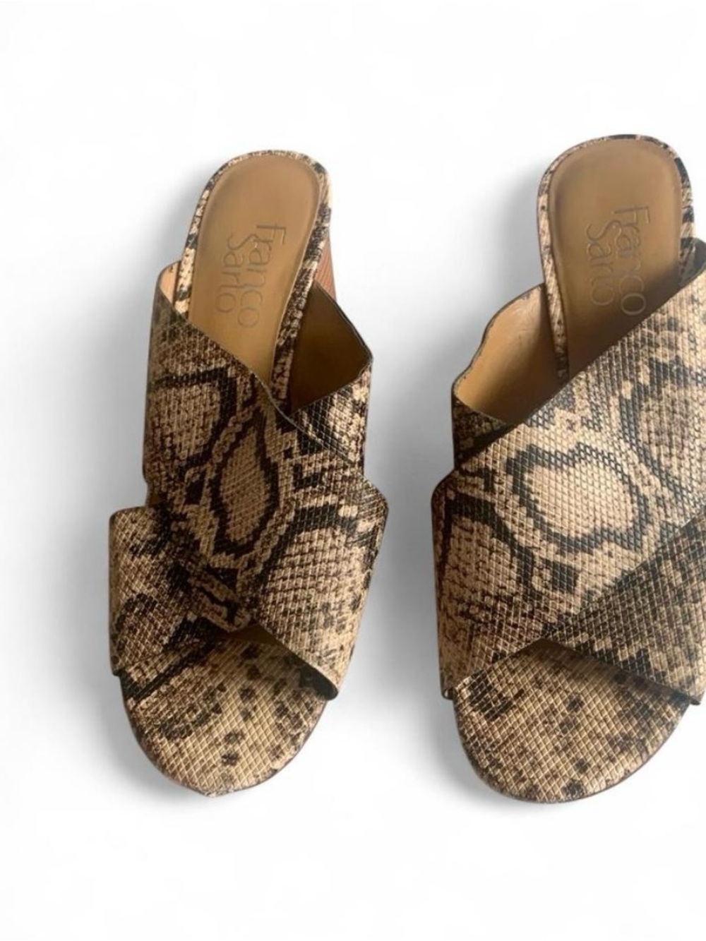 💕 Franco Sarto snake print wedge mules size 6.5 Us mobwife old money